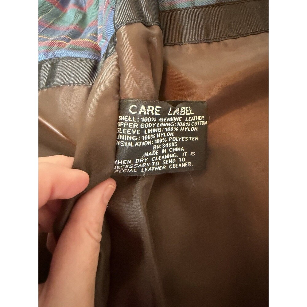 Burk’s Bay Brown Genuine Leather Jacket Plaid Lined Size L - Picture 6 of 16